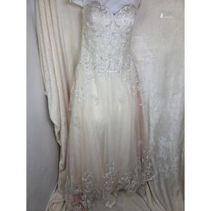 Jewel by Davids Bridal Lace Applique Wedding Dress Ivory Champagne Size 12